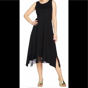 LOGO Lori Goldstein Cotton Modal  Dress  Lace Hem